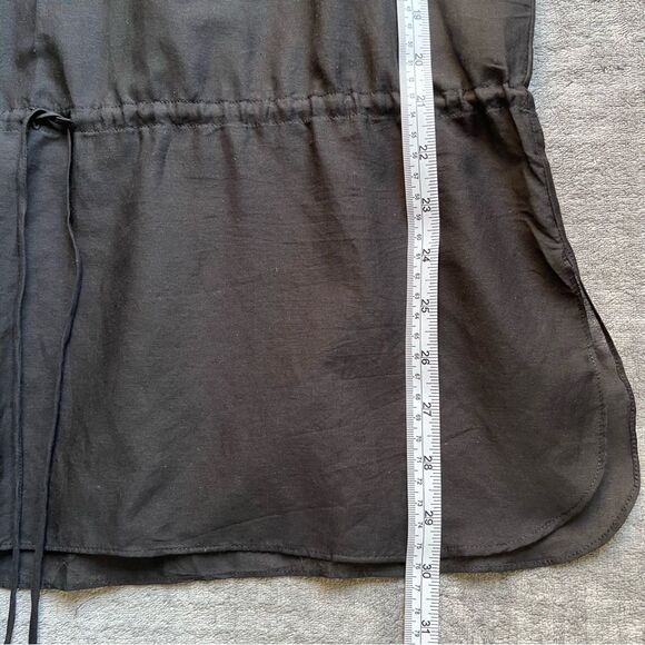 Saks Fifth Avenue Sz M Cotton Silk Embroidered Blouse Tunic Drawstring Black - Picture 10 of 12